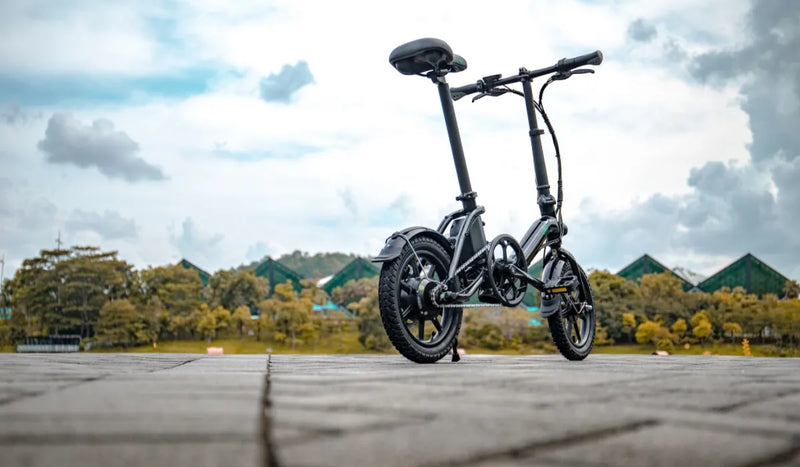 Un vélo électrique Fiido D3 Pro était temporairement garé sur le bord de la route.