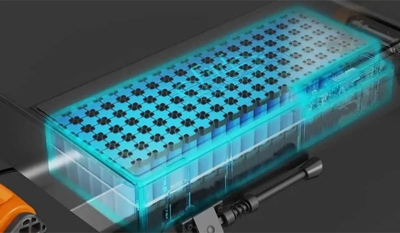 L'image montre la structure interne de la batterie du scooter électrique Fiido.