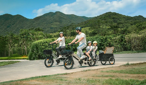 Une famille roule sur la route avec le Fiido T3 Max