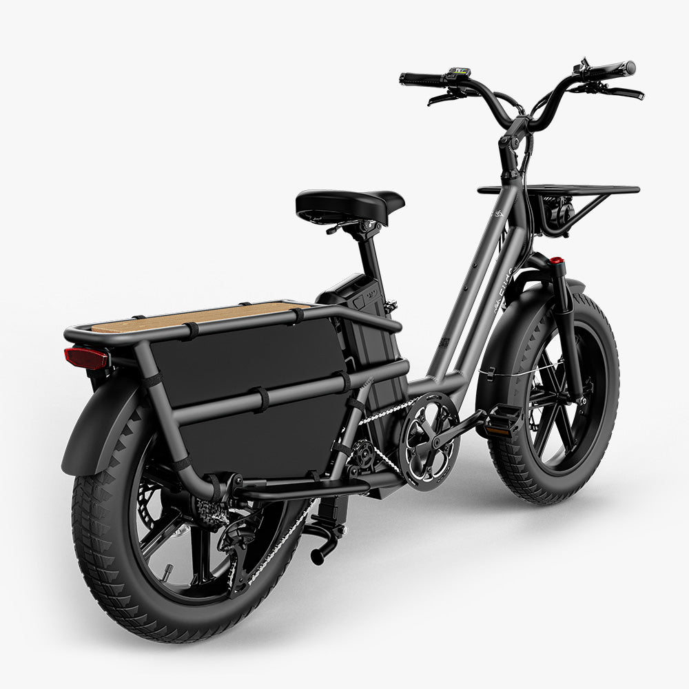 Vue arrière du vélo électrique cargo à longue queue Fiido T2 Noir